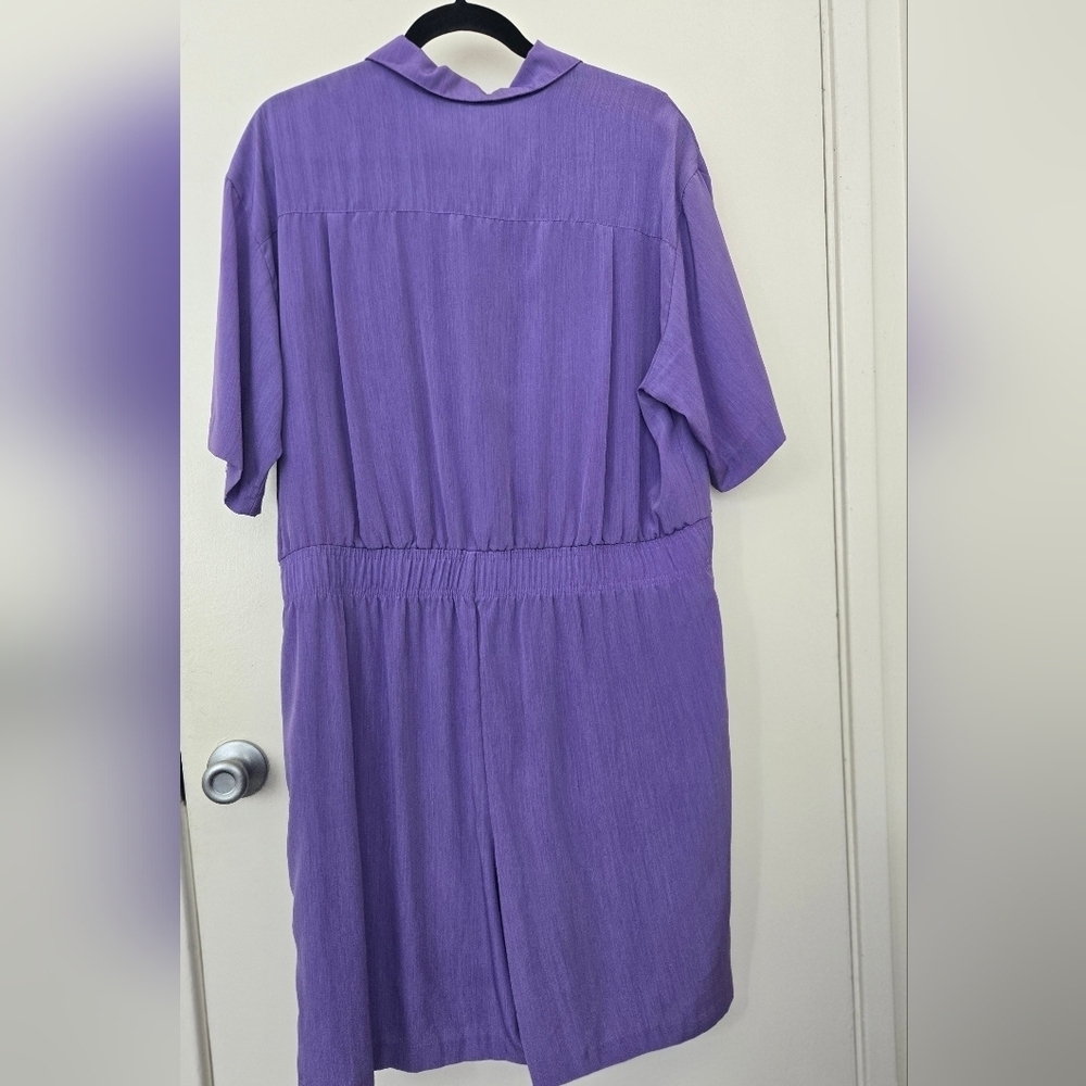 Vintage 80's Short Sleeve Button down Short Romper Purple - Picture 3 of 6